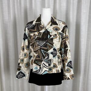Shana K Jacket Womens Medium Multicolor Tribal Print Button Front Sequin Cotton